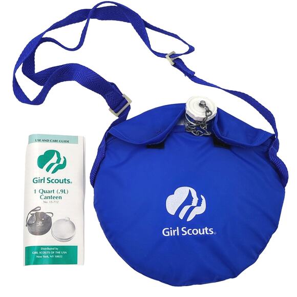 Girl Scout Canteen Kit Uniform Camping Hiking Quart Water Bottle Bag Metal w Box - Picture 1 of 3